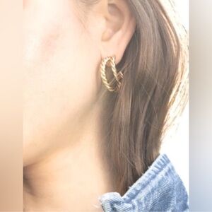 NEW Rendor Victoria Yellow Gold‎ Plated Twisted Double Hoop Earrings